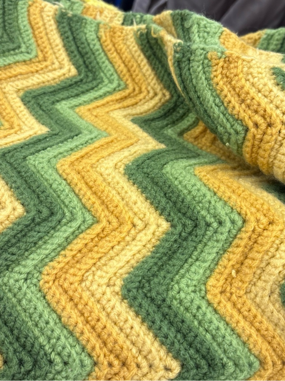 Handmade Green and Yellow Chevron Crochet Throw - Brand